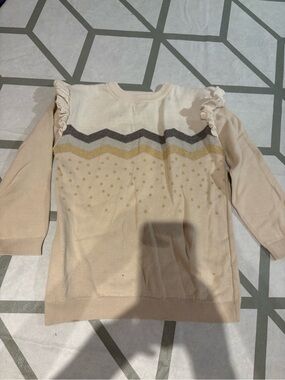3/15$ Andy & Evan Beige Knit Sweater with Chevron and Dot Accents